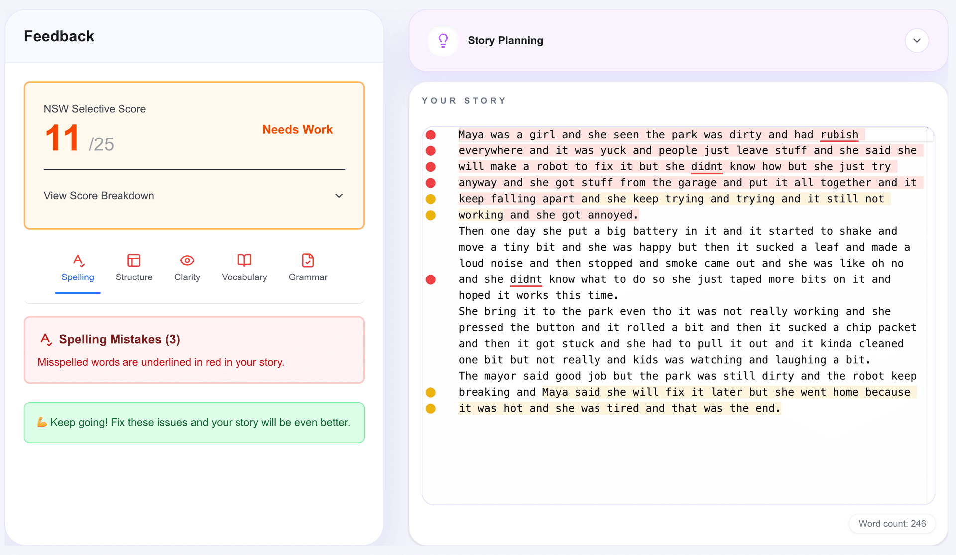 Personalised, specific feedback